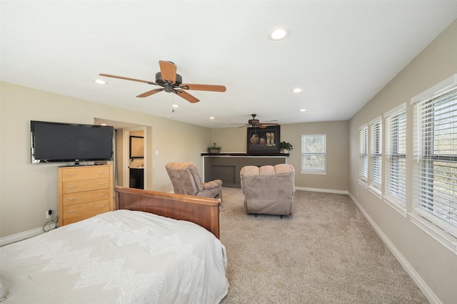 928 N Irving Heights Dr, Irving, TX 75061 - carpeted bedroom featuring recessed lighting, a ceiling fan, and baseboards
