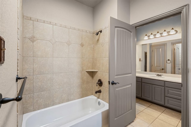 full bathroom featuring shower / tub combination, vanity, and tile patterned floors