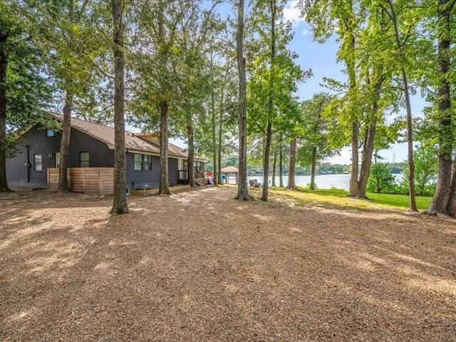 view of yard with a water view