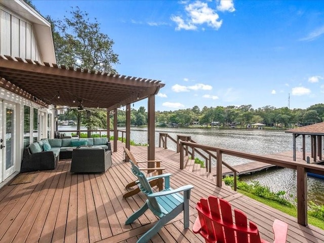 view of dock with a water view and an outdoor hangout area