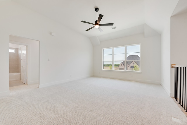 830 Montrose Dr, Rockwall, TX 75087 - unfurnished bedroom featuring light carpet, lofted ceiling, a ceiling fan, and ensuite bathroom
