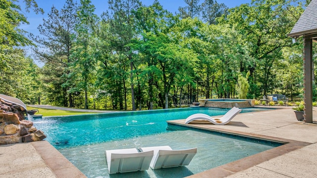 19909 County Road 1102, Flint, TX 75762 - swimming pool with a hot tub, a patio area, and view of scattered trees