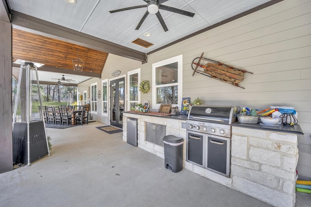19909 County Road 1102, Flint, TX 75762 - view of patio / terrace featuring area for grilling, a ceiling fan, a sink, and french doors