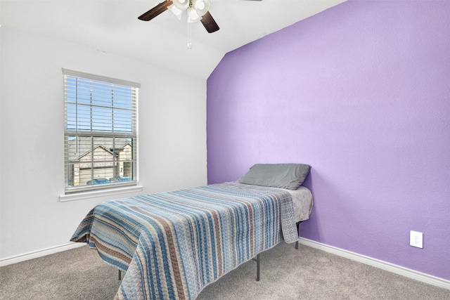 10508 Bluestone Ln, Aubrey, TX 76227 - carpeted bedroom featuring vaulted ceiling, baseboards, and ceiling fan