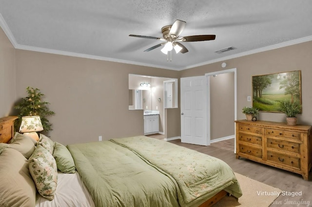 6090 Dorchester Cir, Keithville, LA 71047 - bedroom featuring baseboards, ornamental molding, visible vents, and wood finished floors