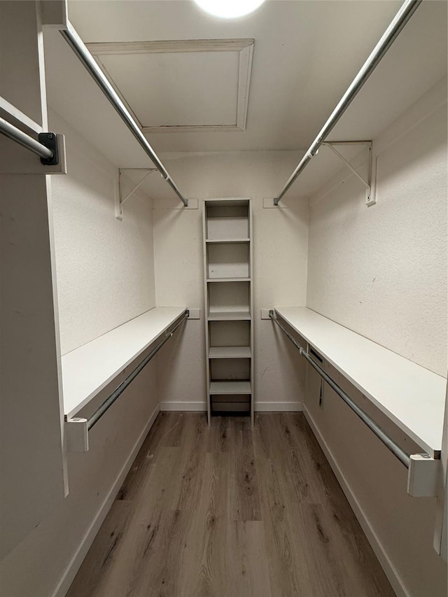 walk in closet with wood finished floors