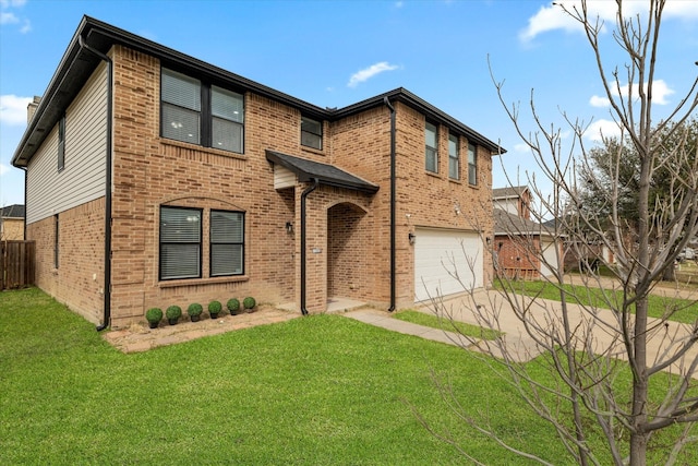 view of front of house with driveway, brick siding, and an attached garage