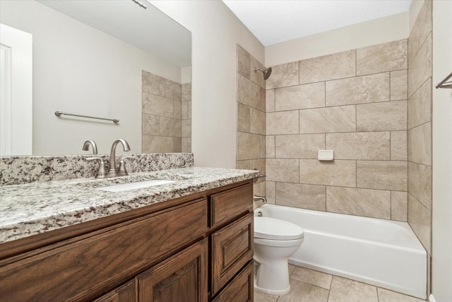 full bathroom featuring vanity, shower / tub combination, toilet, and tile patterned floors