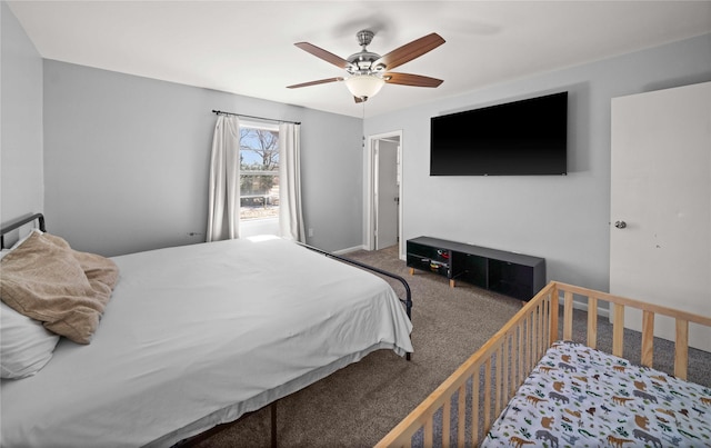 bedroom with carpet floors and ceiling fan