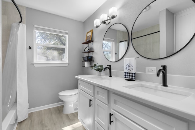 full bath with toilet, a sink, and a wealth of natural light