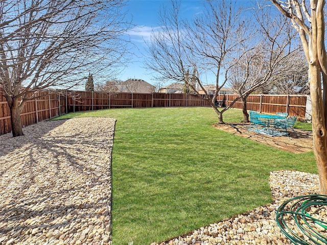 view of yard with a fenced backyard and a patio