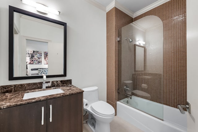 17704 Cedar Creek Canyon Dr, Dallas, TX 75252 - full bath featuring crown molding, toilet, vanity, and  shower combination