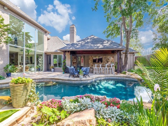17704 Cedar Creek Canyon Dr, Dallas, TX 75252 - outdoor pool with a gazebo, outdoor dry bar, and a patio area