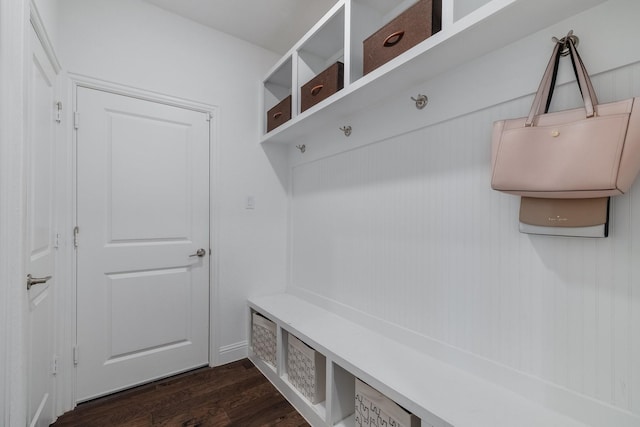 mudroom featuring dark wood-style flooring