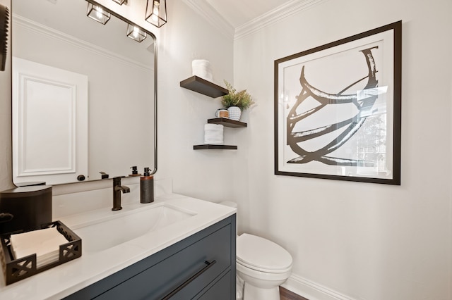 1503 Kingswood Ln, Colleyville, TX 76034 - half bathroom featuring ornamental molding, toilet, and vanity