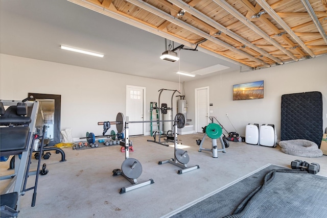 workout area featuring water heater