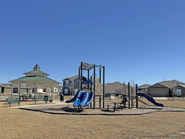 community play area with a gazebo