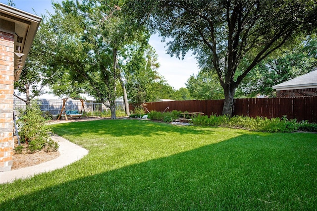 view of yard with a fenced backyard