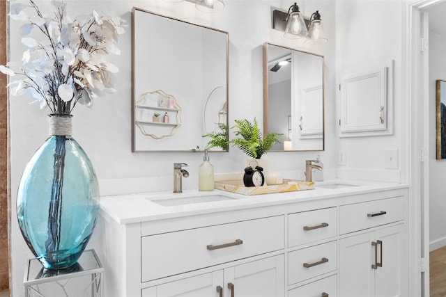 bathroom with a sink and double vanity