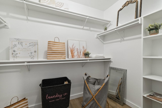 walk in closet featuring wood finished floors