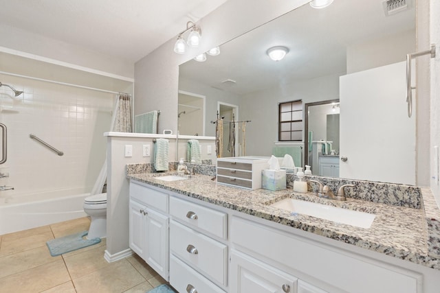 full bath featuring tile patterned flooring, visible vents, a sink, and toilet