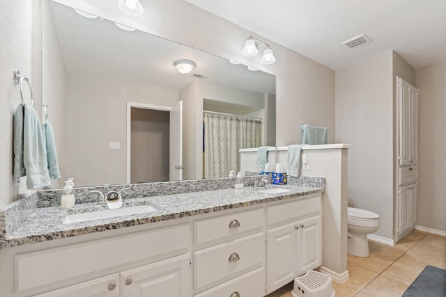 full bath with toilet, a sink, visible vents, and tile patterned floors