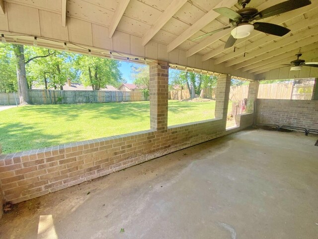 view of patio featuring ceiling fan and a fenced backyard