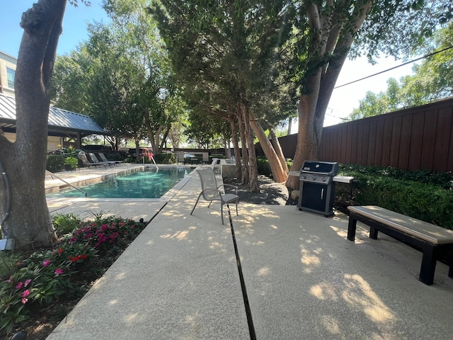 view of pool with a patio area, a grill, a fenced in pool, and a fenced backyard