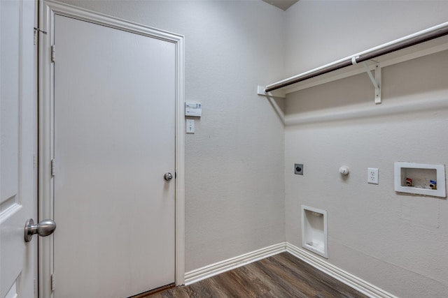 washroom featuring hookup for a washing machine, hookup for a gas dryer, hookup for an electric dryer, laundry area, and dark wood finished floors