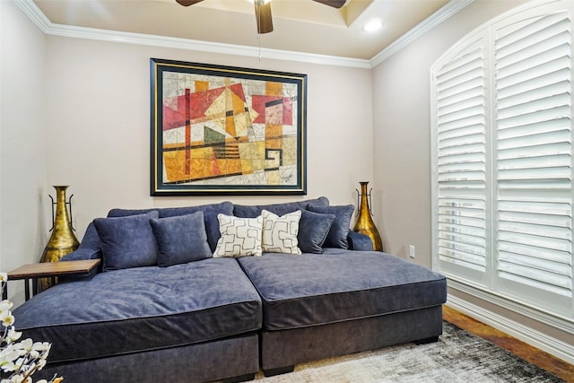 bedroom featuring ornamental molding, recessed lighting, and baseboards