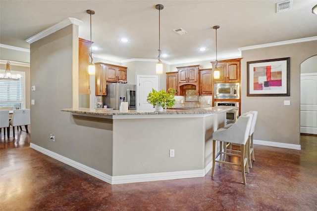 kitchen with stainless steel appliances, concrete flooring, and visible vents