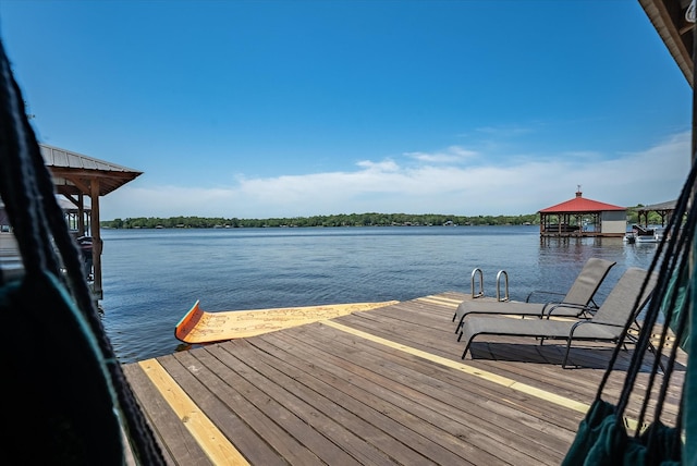 dock area with a water view