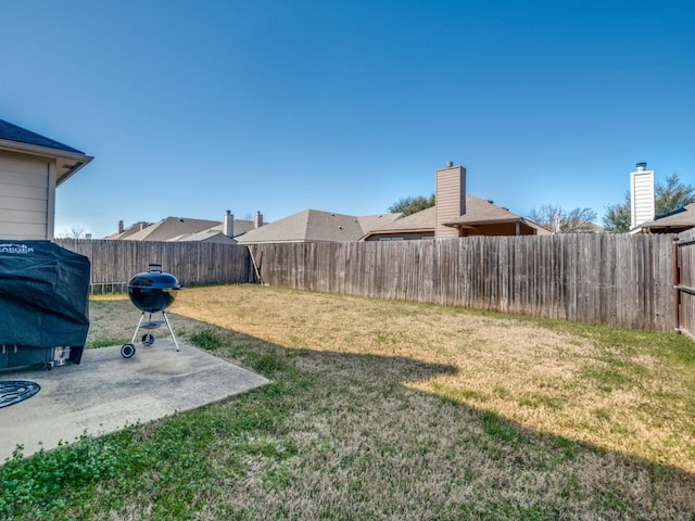 view of yard with a patio and a fenced backyard