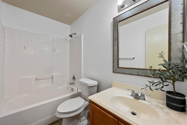 full bath featuring toilet, vanity, and washtub / shower combination