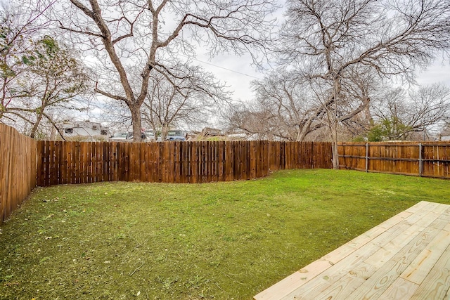 view of yard with a fenced backyard