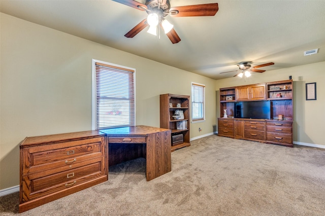 107 S Graves St, Mckinney, TX 75069 - home office with ceiling fan, light colored carpet, and baseboards