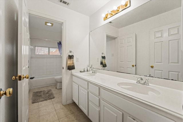 full bathroom featuring tile patterned flooring, toilet, visible vents, and a sink