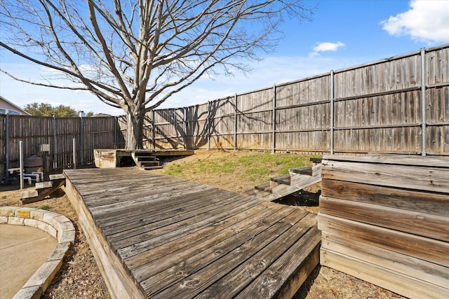 wooden terrace featuring a fenced backyard