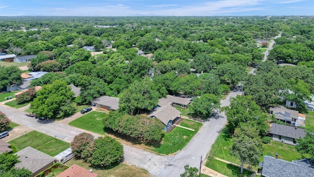 aerial view featuring a residential view and a forest view