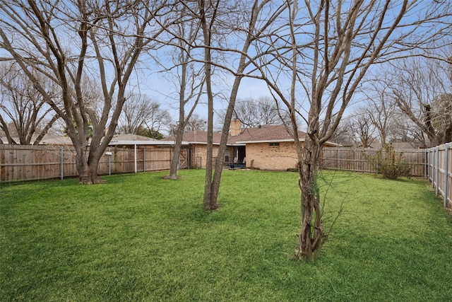 view of yard with a fenced backyard