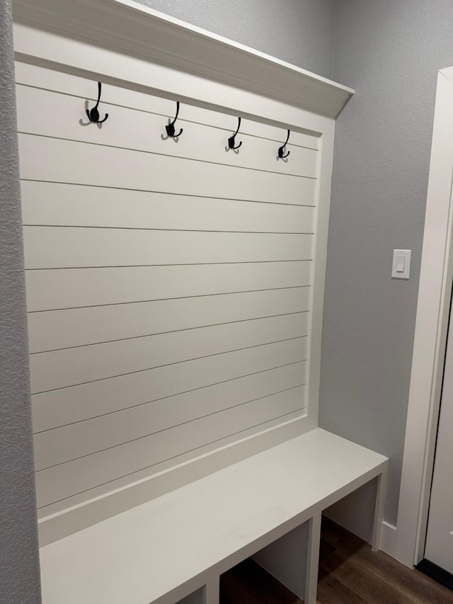 mudroom with dark wood-type flooring