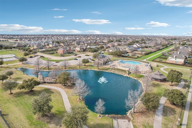 aerial view with a water view and a residential view