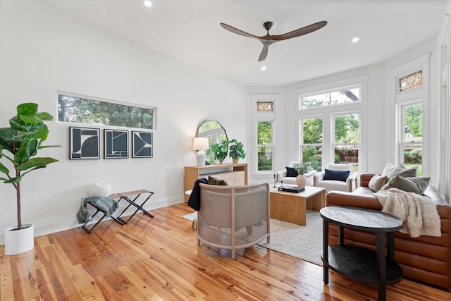 1502 W Virginia St, Mckinney, TX 75069 - living area with a ceiling fan, light wood-style floors, recessed lighting, and baseboards