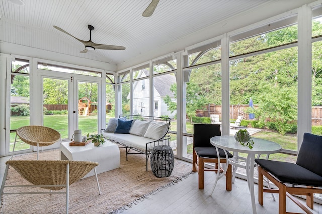 1502 W Virginia St, Mckinney, TX 75069 - sunroom / solarium with a ceiling fan, an outdoor hangout area, and plenty of natural light