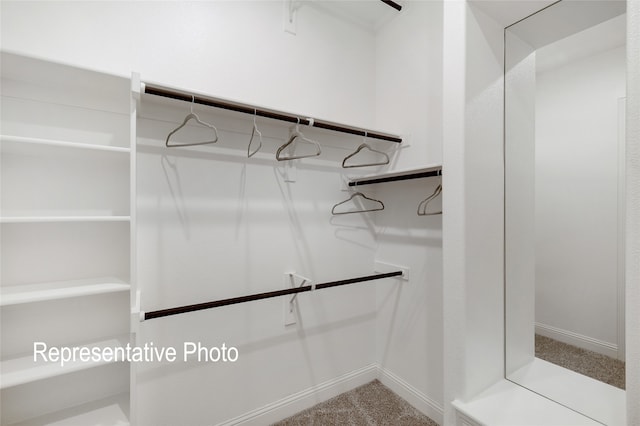 walk in closet with carpet