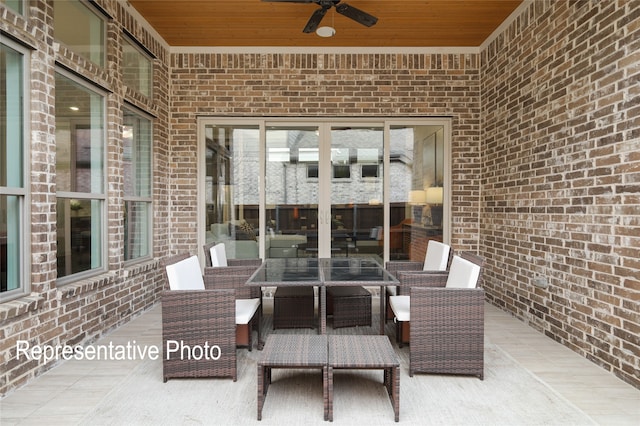 view of patio featuring ceiling fan and an outdoor hangout area