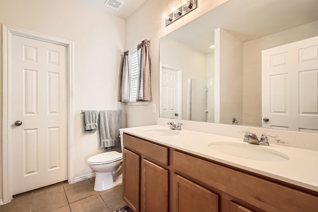 bathroom with toilet, a sink, visible vents, and tile patterned floors