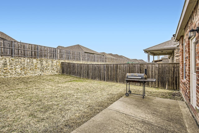 view of yard featuring a patio and a fenced backyard