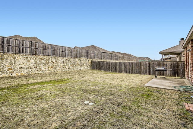 view of yard with a patio area and a fenced backyard