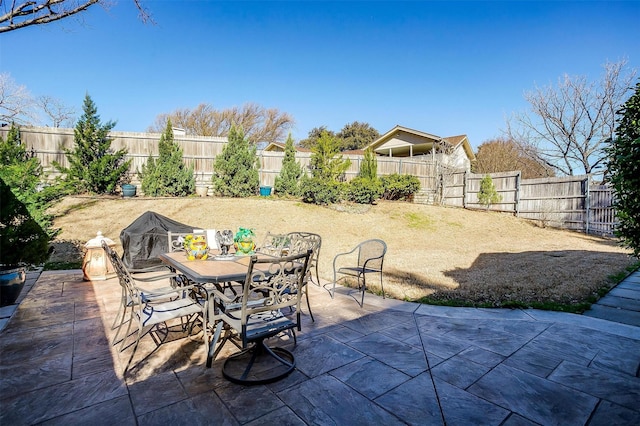 view of patio featuring outdoor dining space and a fenced backyard